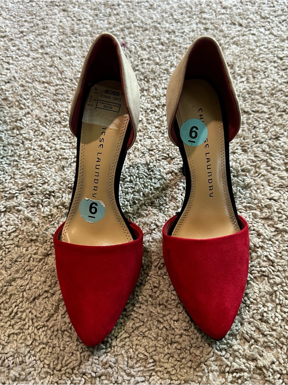 Chinese Laundry Red and Tan D'Orsay Pointed Pumps